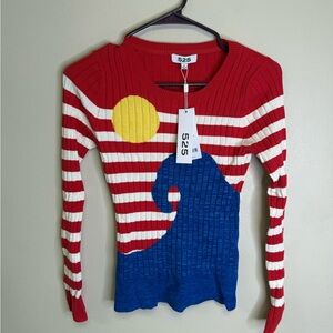 525 America Women's Red and Blue Striped Sweater